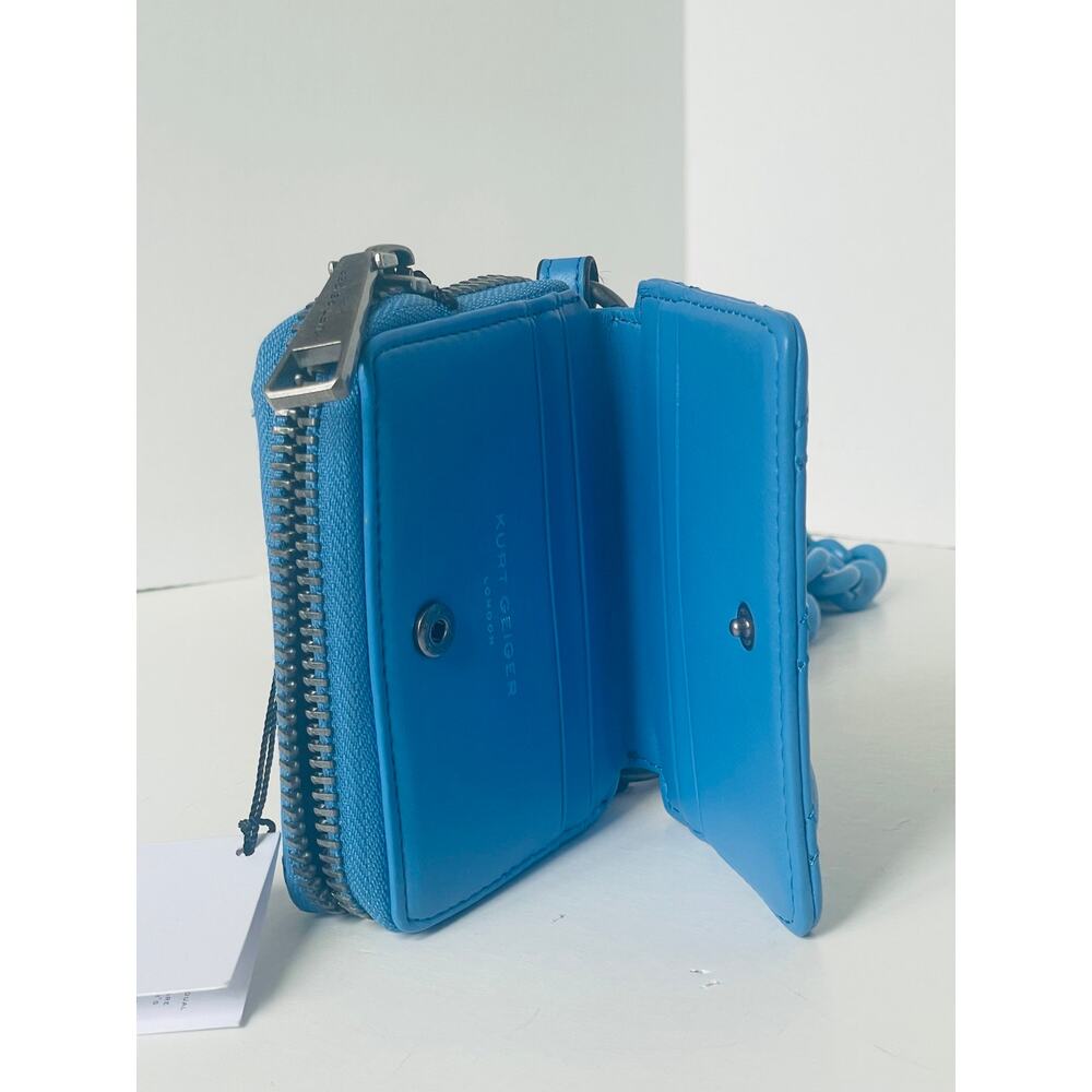 Kurt Geiger Blue Leather Small Flap Wallet Crossbody Chunky Chain Bag - Picture 10 of 13
